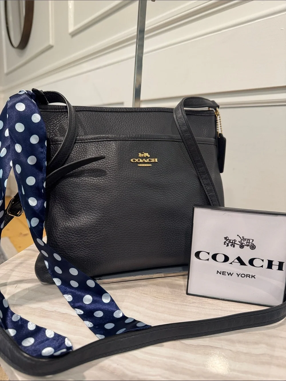 Coach Bag Dark Navy Pebbled Leather File Crossbody - Picture 1 of 17